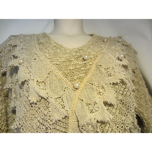 BONNIE & BILL by Holly ecru sweater top pearl lace V Neck Women S VINTAGE - Picture 2 of 6